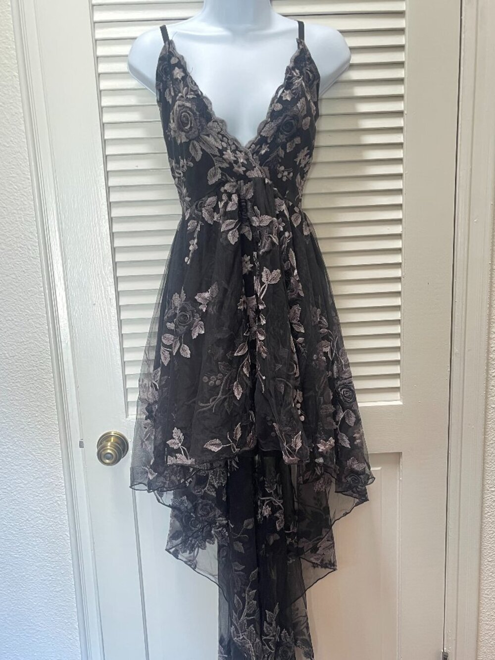 Va Va Voom Black Embroidered Hi-Low Mesh Dress USA Size L